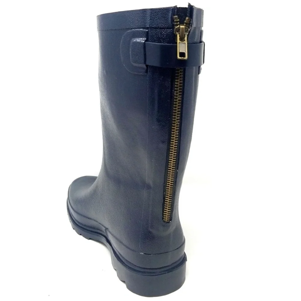 Women's Rain Boots, Mid Calf Zipper Matte Rainboots, RB-5415, Navy, Size 7
